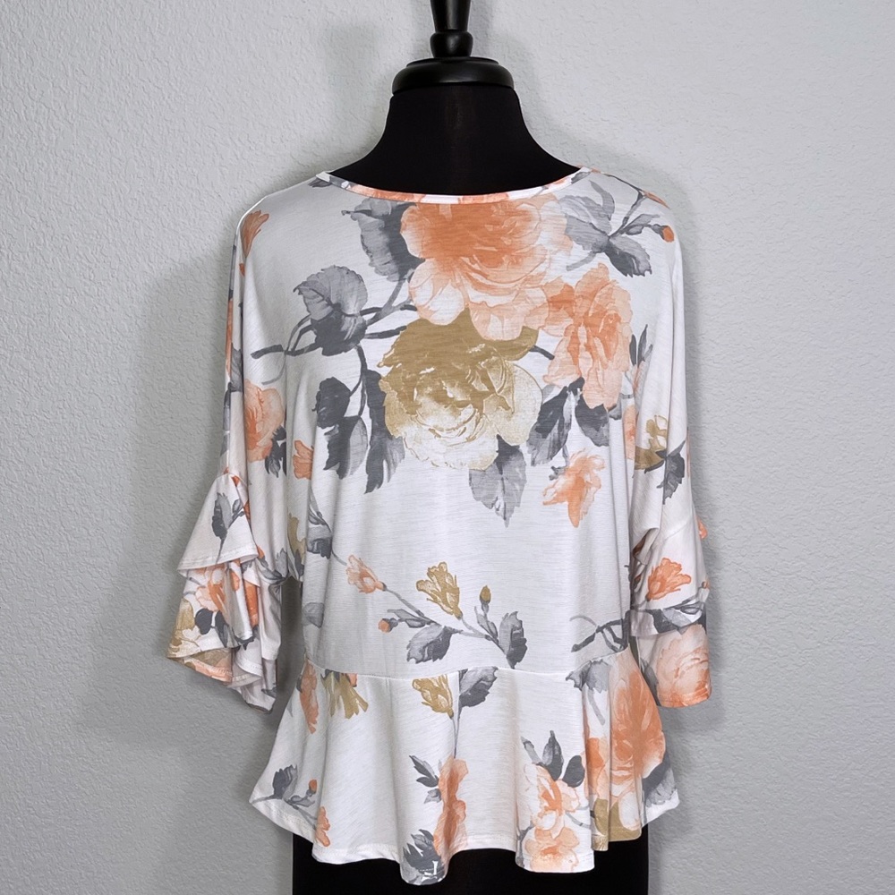 Chris & Carol Pink/Gold/White Floral Blouse (S)